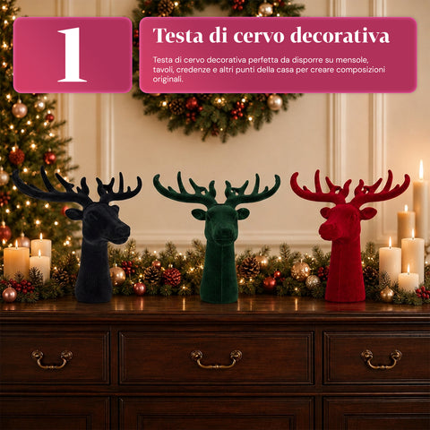 Cabeça de veado decorativa com efeito de veludo 32x20x28h cm | peça decorativa de design moderno em 6 cores para casa, escritório e loja