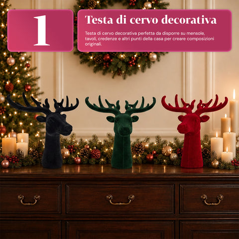 Cabeça de veado decorativa com efeito de veludo 32x20x28h cm | peça decorativa de design moderno em 6 cores para casa, escritório e loja