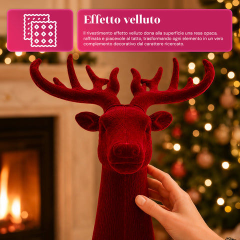 Cabeça de veado decorativa com efeito de veludo 32x20x28h cm | peça decorativa de design moderno em 6 cores para casa, escritório e loja