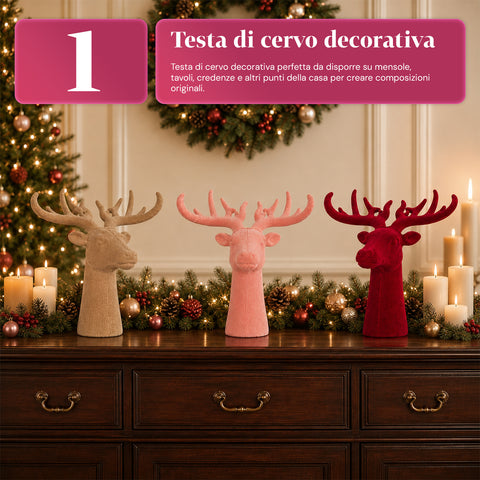 Cabeça de veado decorativa com efeito de veludo 32x20x28h cm | peça decorativa de design moderno em 6 cores para casa, escritório e loja