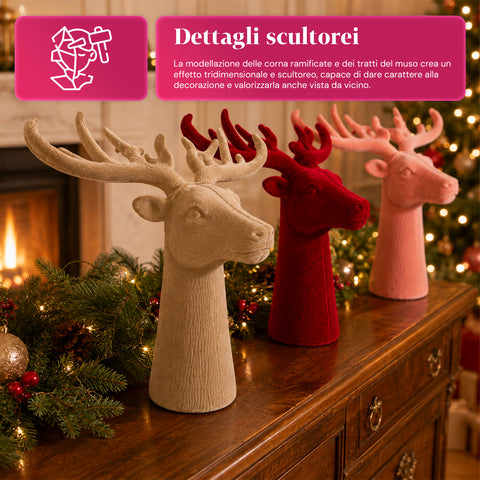 Cabeça de veado decorativa com efeito de veludo 32x20x28h cm | peça decorativa de design moderno em 6 cores para casa, escritório e loja