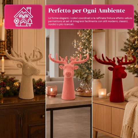 Cabeça de veado decorativa com efeito de veludo 32x20x28h cm | peça decorativa de design moderno em 6 cores para casa, escritório e loja