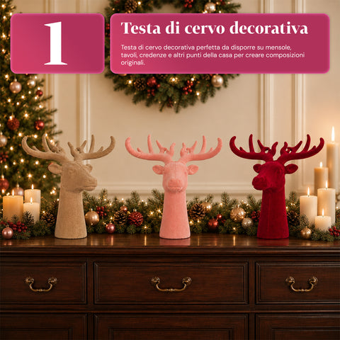 Cabeça de veado decorativa com efeito de veludo 32x20x28h cm | peça decorativa de design moderno em 6 cores para casa, escritório e loja