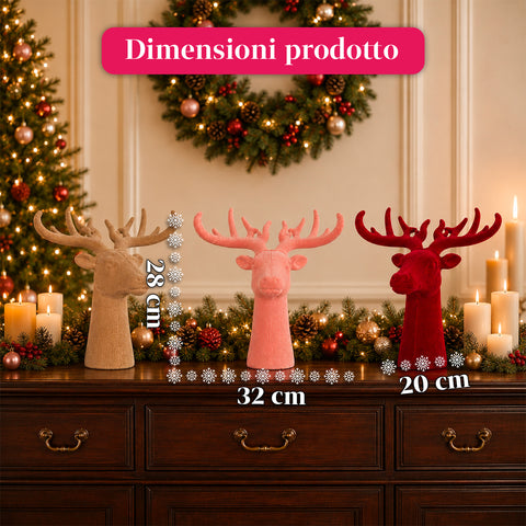 Cabeça de veado decorativa com efeito de veludo 32x20x28h cm | peça decorativa de design moderno em 6 cores para casa, escritório e loja
