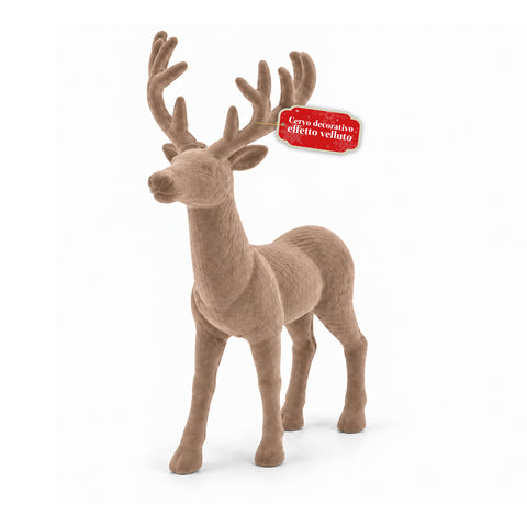 Veado decorativo de 33x44h cm com efeito de veludo, estatueta de rena com design moderno para casa, escritório e montras, decoração de Natal, 6 variantes de cor