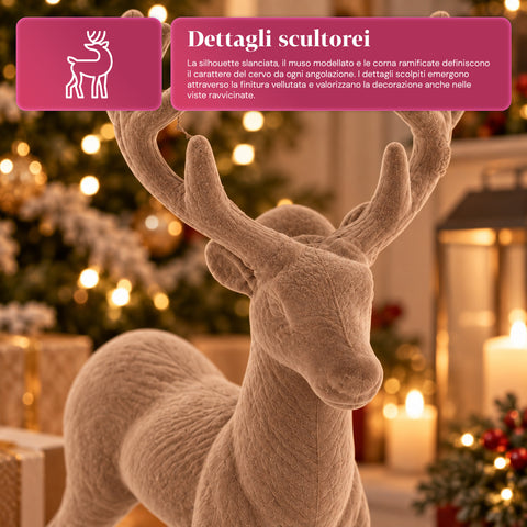 Veado decorativo de 33x44h cm com efeito de veludo, estatueta de rena com design moderno para casa, escritório e montras, decoração de Natal, 6 variantes de cor