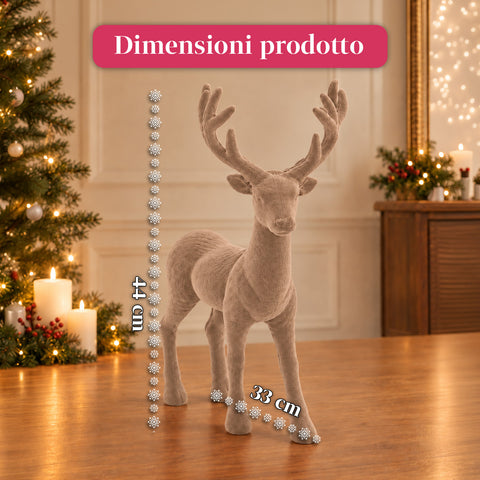 Veado decorativo de 33x44h cm com efeito de veludo, estatueta de rena com design moderno para casa, escritório e montras, decoração de Natal, 6 variantes de cor