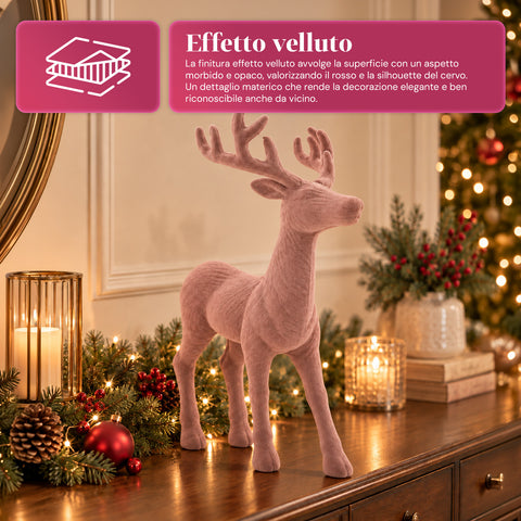 Veado decorativo de 33x44h cm com efeito de veludo, estatueta de rena com design moderno para casa, escritório e montras, decoração de Natal, 6 variantes de cor