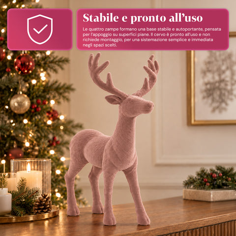 Veado decorativo de 33x44h cm com efeito de veludo, estatueta de rena com design moderno para casa, escritório e montras, decoração de Natal, 6 variantes de cor