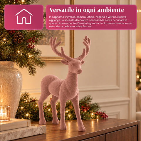 Veado decorativo de 33x44h cm com efeito de veludo, estatueta de rena com design moderno para casa, escritório e montras, decoração de Natal, 6 variantes de cor