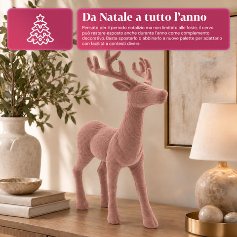 Veado decorativo de 33x44h cm com efeito de veludo, estatueta de rena com design moderno para casa, escritório e montras, decoração de Natal, 6 variantes de cor