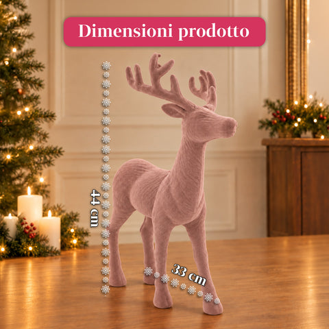 Veado decorativo de 33x44h cm com efeito de veludo, estatueta de rena com design moderno para casa, escritório e montras, decoração de Natal, 6 variantes de cor