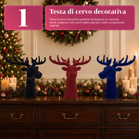 Cabeça de veado decorativa com efeito de veludo 32x20x28h cm | peça decorativa de design moderno em 6 cores para casa, escritório e loja