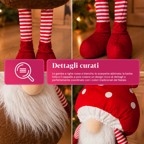 Gnomo natalício em forma de cogumelo com barba, 50 cm, ornamento decorativo de Natal
