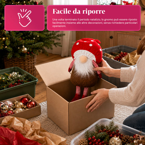 Gnomo natalício em forma de cogumelo com barba, 50 cm, ornamento decorativo de Natal