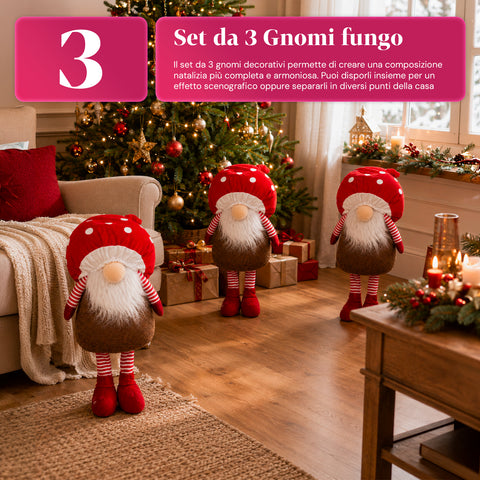 Gnomo natalício em forma de cogumelo com barba, 50 cm, ornamento decorativo de Natal