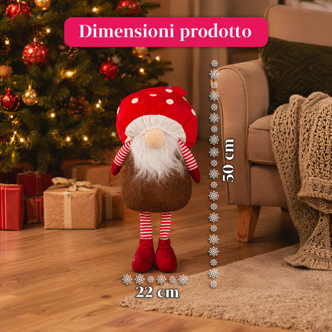Gnomo natalício em forma de cogumelo com barba, 50 cm, ornamento decorativo de Natal