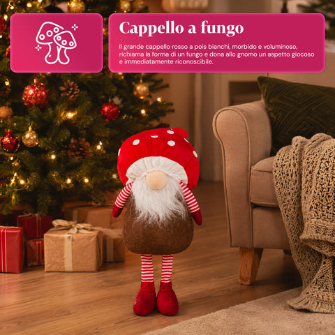 Gnomo natalício em forma de cogumelo com barba, 50 cm, ornamento decorativo de Natal
