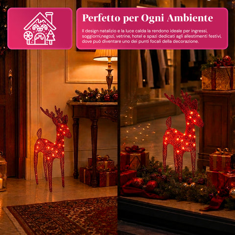 Rena luminosa com purpurina, 90 cm, com LED de luz quente | decoração natalícia em vime – 2 acabamentos, 3 cores