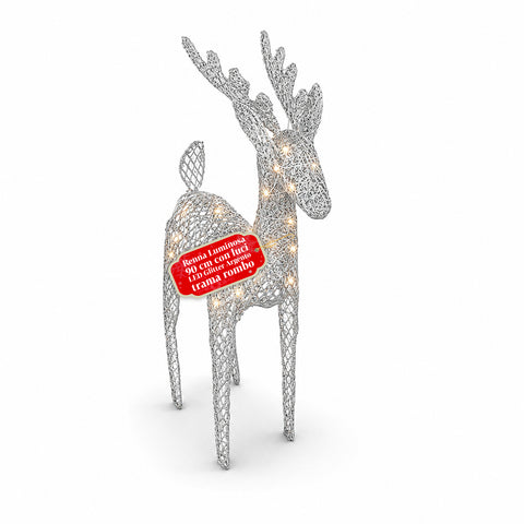 Rena luminosa com purpurina, 90 cm, com LED de luz quente | decoração natalícia em vime – 2 acabamentos, 3 cores