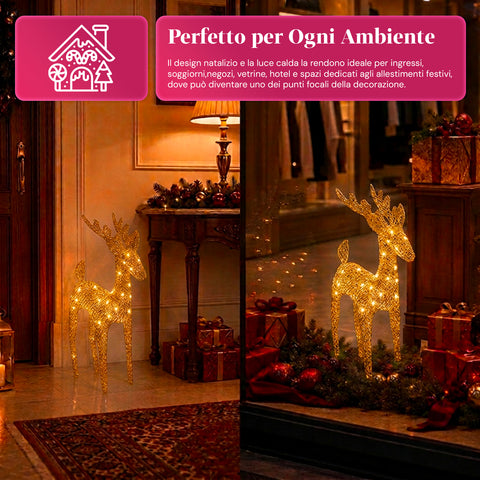 Rena luminosa com purpurina, 90 cm, com LED de luz quente | decoração natalícia em vime – 2 acabamentos, 3 cores