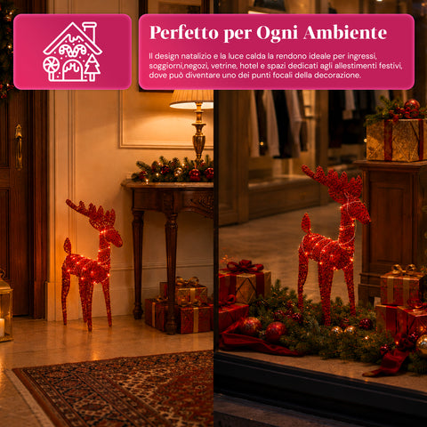 Rena luminosa com purpurina, 90 cm, com LED de luz quente | decoração natalícia em vime – 2 acabamentos, 3 cores