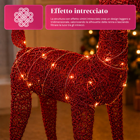Rena luminosa com purpurina, 90 cm, com LED de luz quente | decoração natalícia em vime – 2 acabamentos, 3 cores