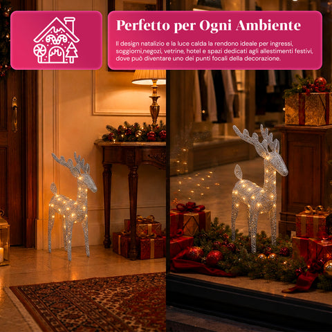 Rena luminosa com purpurina, 90 cm, com LED de luz quente | decoração natalícia em vime – 2 acabamentos, 3 cores