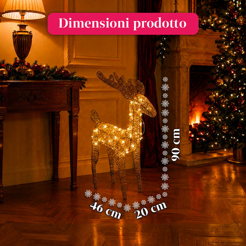 Rena luminosa com purpurina, 90 cm, com LED de luz quente | decoração natalícia em vime – 2 acabamentos, 3 cores