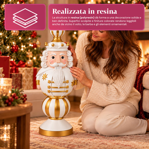 Estatueta de Natal de 76 cm em resina, decoração de Pai Natal e soldadinho Quebra-Nozes, branca ou vermelha
