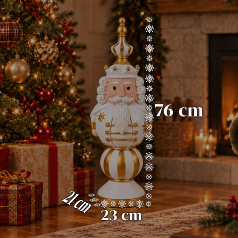 Estatueta de Natal de 76 cm em resina, decoração de Pai Natal e soldadinho Quebra-Nozes, branca ou vermelha