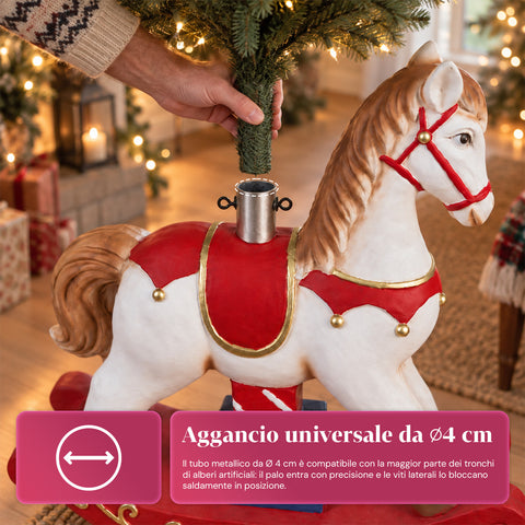 Base per Albero di Natale Decorativa fino a 180 cm – 7 Soggetti Dipinti a Mano in Ferro e Magnesio, Modelli con Luci LED, Aggancio Ø 4 cm