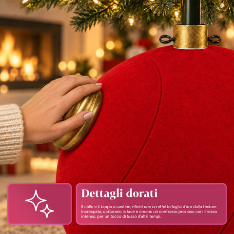 Base para árvore de Natal com bola gigante e efeito de veludo, 41x41x44 cm, para árvores até 180 cm - cobertura de base com encaixe de Ø 4 cm, vermelho bordeaux e verde