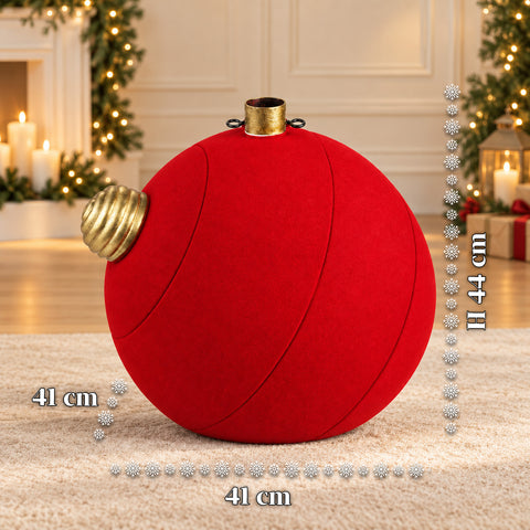 Base para árvore de Natal com bola gigante e efeito de veludo, 41x41x44 cm, para árvores até 180 cm - cobertura de base com encaixe de Ø 4 cm, vermelho bordeaux e verde