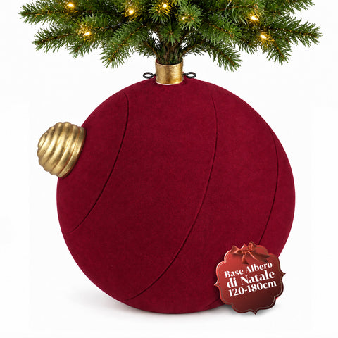 Base para árvore de Natal com bola gigante e efeito de veludo, 41x41x44 cm, para árvores até 180 cm - cobertura de base com encaixe de Ø 4 cm, vermelho bordeaux e verde