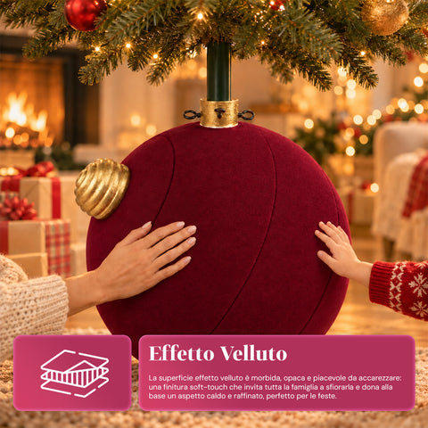 Base para árvore de Natal com bola gigante e efeito de veludo, 41x41x44 cm, para árvores até 180 cm - cobertura de base com encaixe de Ø 4 cm, vermelho bordeaux e verde