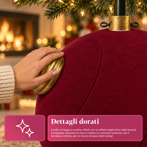Base para árvore de Natal com bola gigante e efeito de veludo, 41x41x44 cm, para árvores até 180 cm - cobertura de base com encaixe de Ø 4 cm, vermelho bordeaux e verde