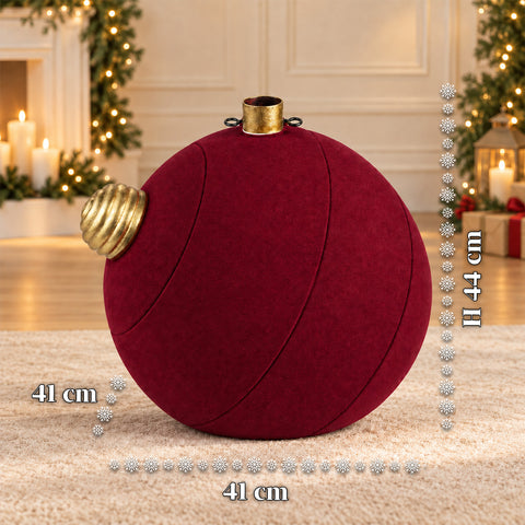 Base para árvore de Natal com bola gigante e efeito de veludo, 41x41x44 cm, para árvores até 180 cm - cobertura de base com encaixe de Ø 4 cm, vermelho bordeaux e verde