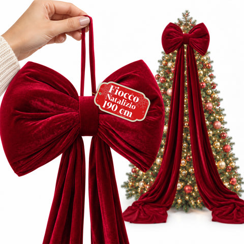 Laço grande de veludo vermelho, 190 cm – ornamento almofadado com gancho, decoração para porta, árvore e interiores