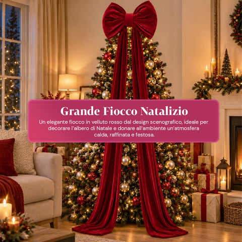 Laço grande de veludo vermelho, 190 cm – ornamento almofadado com gancho, decoração para porta, árvore e interiores