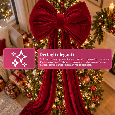 Laço grande de veludo vermelho, 190 cm – ornamento almofadado com gancho, decoração para porta, árvore e interiores