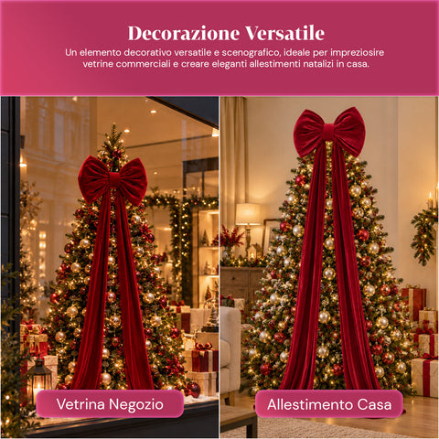 Laço grande de veludo vermelho, 190 cm – ornamento almofadado com gancho, decoração para porta, árvore e interiores