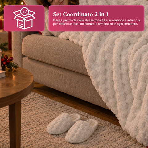 Conjunto de manta e pantufas macias e aconchegantes | manta macia 130x160 cm, pantufas de tamanho único, 4 cores