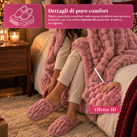 Conjunto de manta e pantufas macias e aconchegantes | manta macia 130x160 cm, pantufas de tamanho único, 4 cores