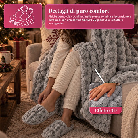 Conjunto de manta e pantufas macias e aconchegantes | manta macia 130x160 cm, pantufas de tamanho único, 4 cores