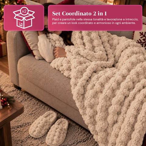 Conjunto de manta e pantufas macias e aconchegantes | manta macia 130x160 cm, pantufas de tamanho único, 4 cores