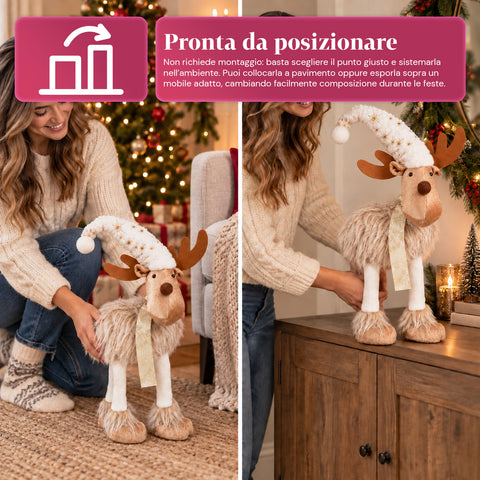 Rena natalícia grande de 63 cm em peluche macio – decoração de Natal com patas pesadas | 4 cores