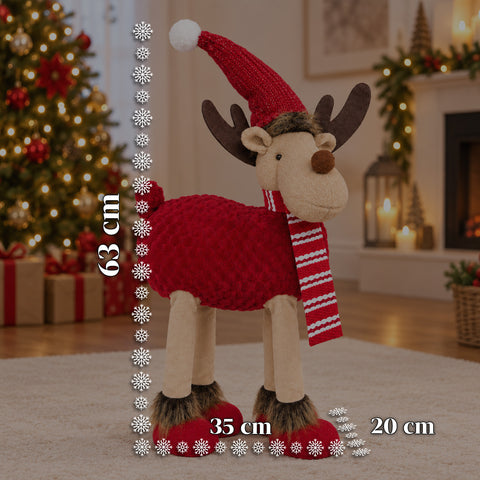 Rena natalícia grande de 63 cm em peluche macio – decoração de Natal com patas pesadas | 4 cores