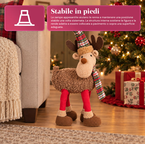 Rena natalícia grande de 63 cm em peluche macio – decoração de Natal com patas pesadas | 4 cores