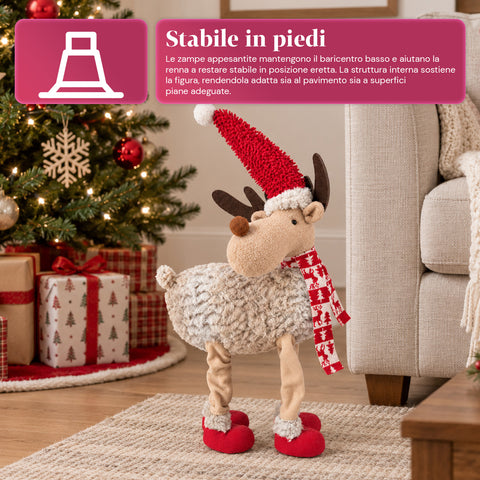 Rena natalícia grande de 63 cm em peluche macio – decoração de Natal com patas pesadas | 4 cores